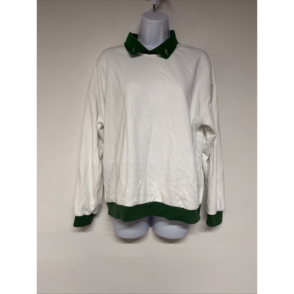 Sadie and Sage Sweatshirt Womens S White Collared Pickleball Tennis Pullover